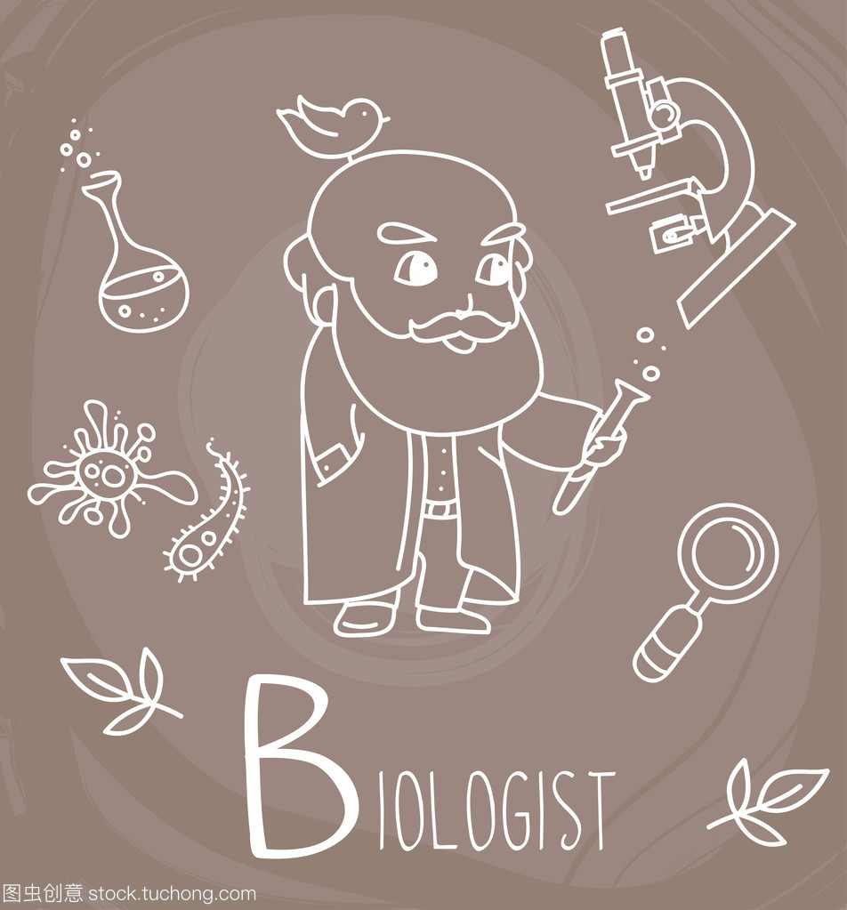 一整套可愛(ài)涂鴉圖標(biāo)和老人-生物學(xué)家
